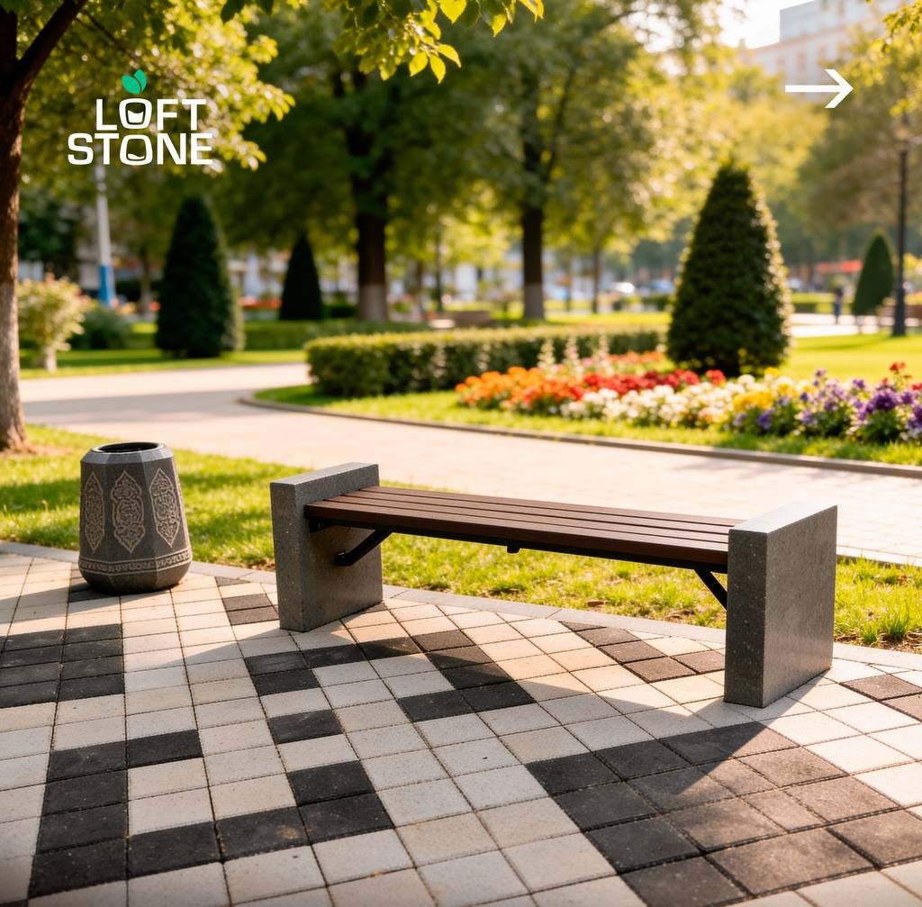 Benches and trash bins — Loft Stone marmar-kompozit beton mahsuloti
